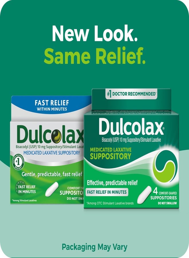 Dulcolax Stimulant Laxative Medicated Suppositories, Predictable & Effective Constipation Relief, Bisacodyl 10 mg, 4 Count - Image 2